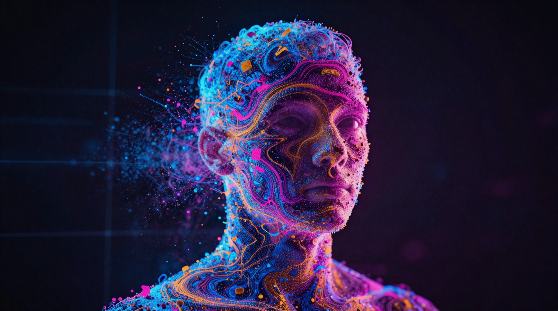 Абстрактная визуализация adversarial-атаки на нейросеть с цифровым шумом.